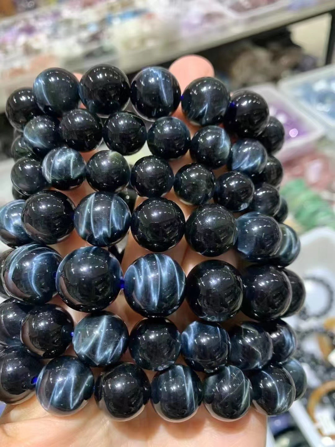 Dreamy Blue Lightning Hawk’s Eye Bracelet Blue Tiger Eye梦幻蓝 闪电鹰眼 国潮新中式 水波纹 转运珠佛珠#好运 虎眼石 手串 男女同款情侣款