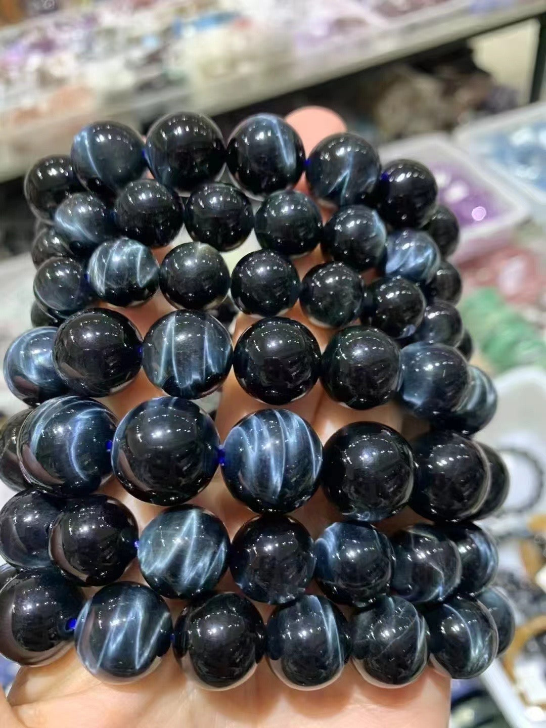 Dreamy Blue Lightning Hawk’s Eye Bracelet Blue Tiger Eye梦幻蓝 闪电鹰眼 国潮新中式 水波纹 转运珠佛珠#好运 虎眼石 手串 男女同款情侣款