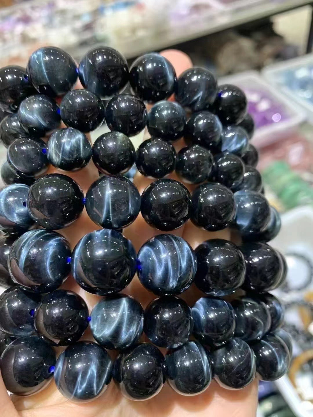 Dreamy Blue Lightning Hawk’s Eye Bracelet Blue Tiger Eye梦幻蓝 闪电鹰眼 国潮新中式 水波纹 转运珠佛珠#好运 虎眼石 手串 男女同款情侣款