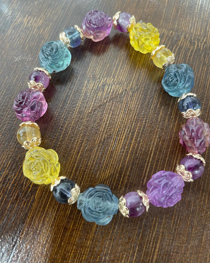 Rose Flower Fluorite Carving bracelet charm