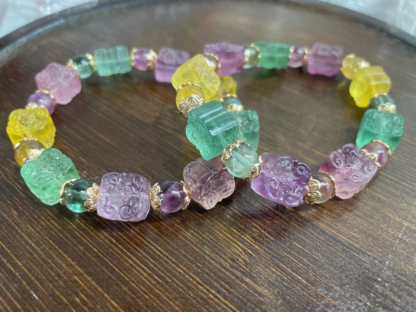 Fluorite Lucky Flower carving bracelets