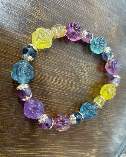 Rose Flower Fluorite Carving bracelet charm