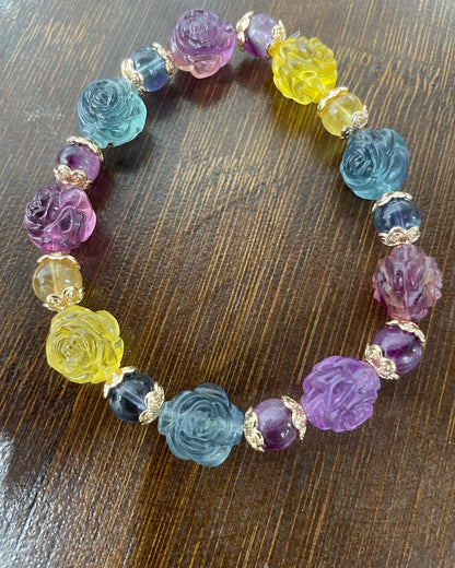 Rose Flower Fluorite Carving bracelet charm