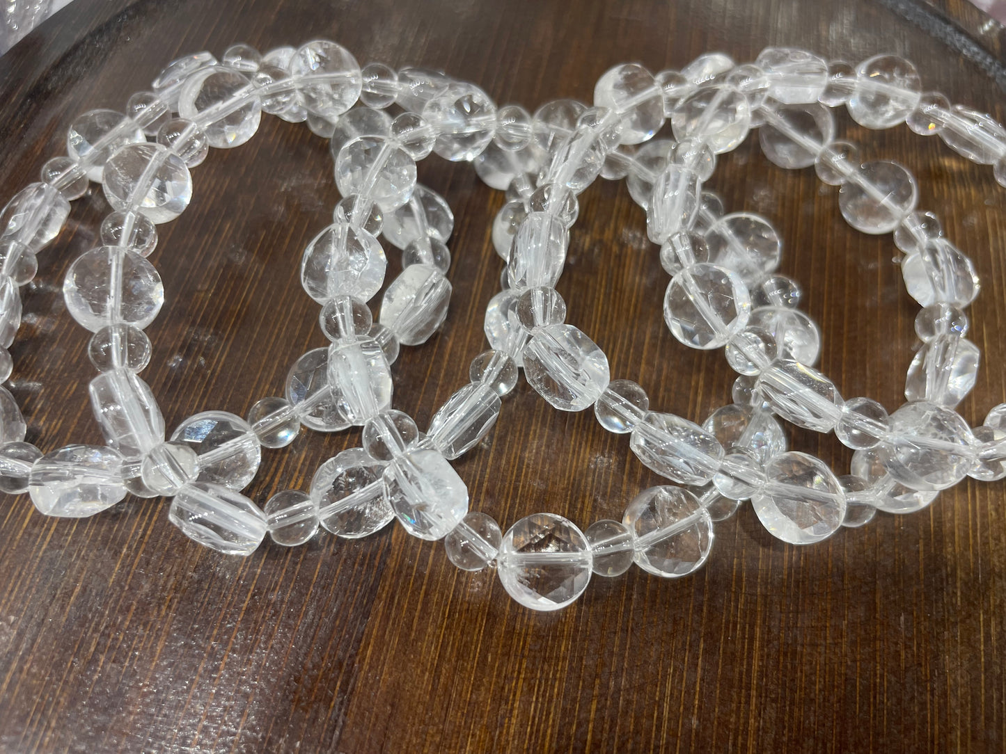 Clear quartz coin faced bracelet