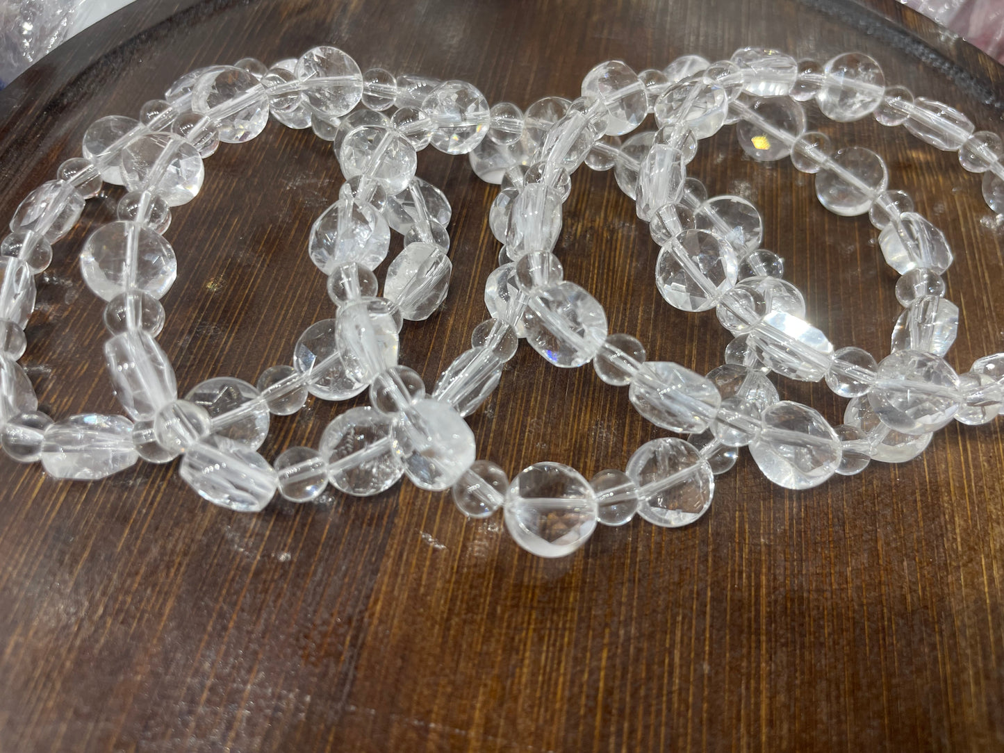 Clear quartz coin faced bracelet