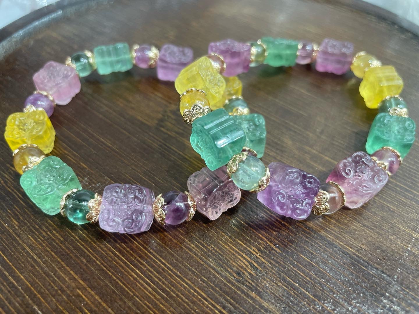 Fluorite Lucky Flower carving bracelets