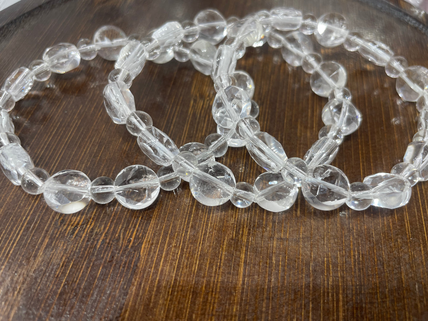 Clear quartz coin faced bracelet