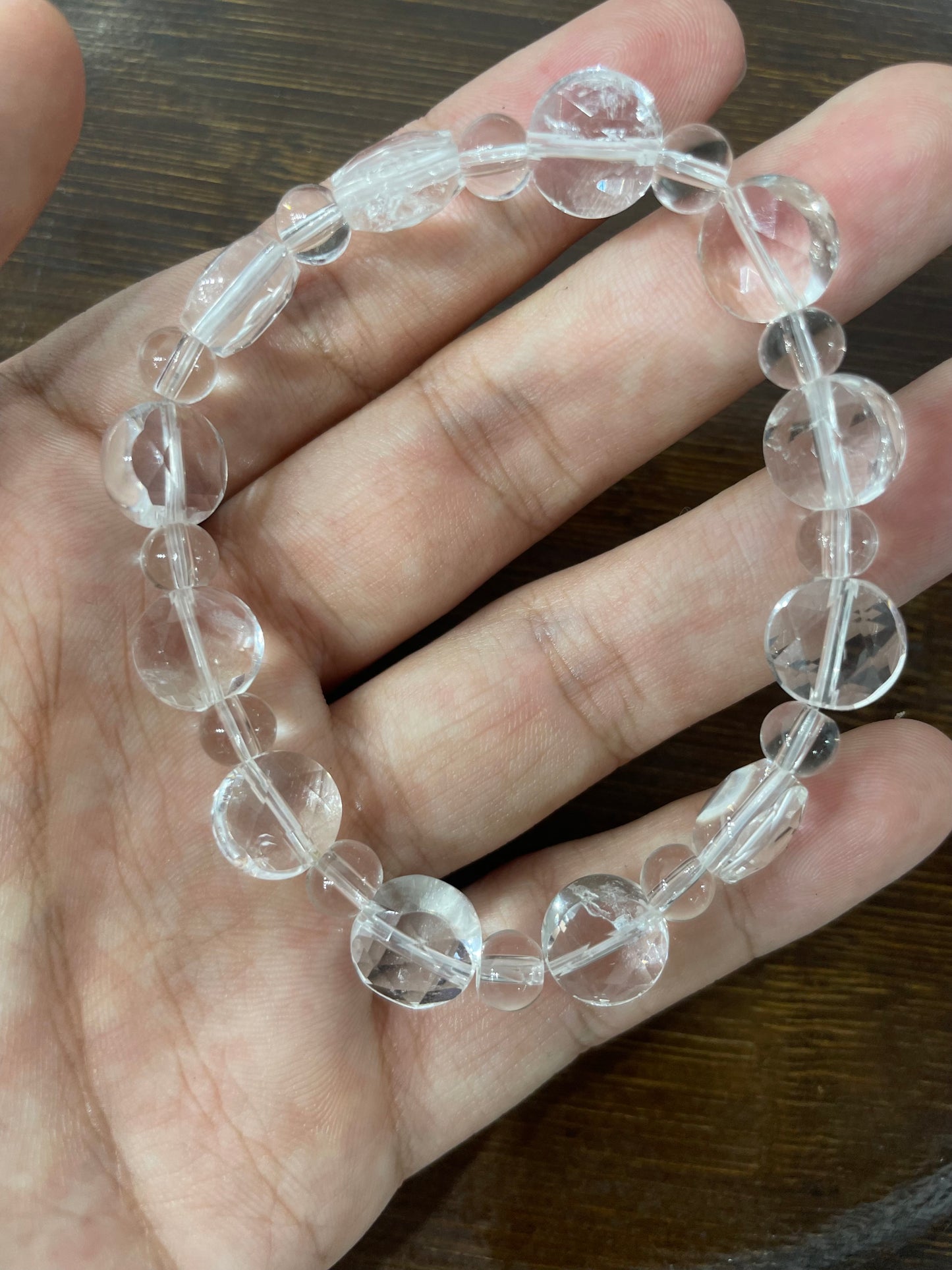 Clear quartz coin faced bracelet