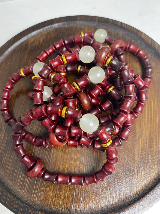 Red sandalwood with glow beads and donut ring