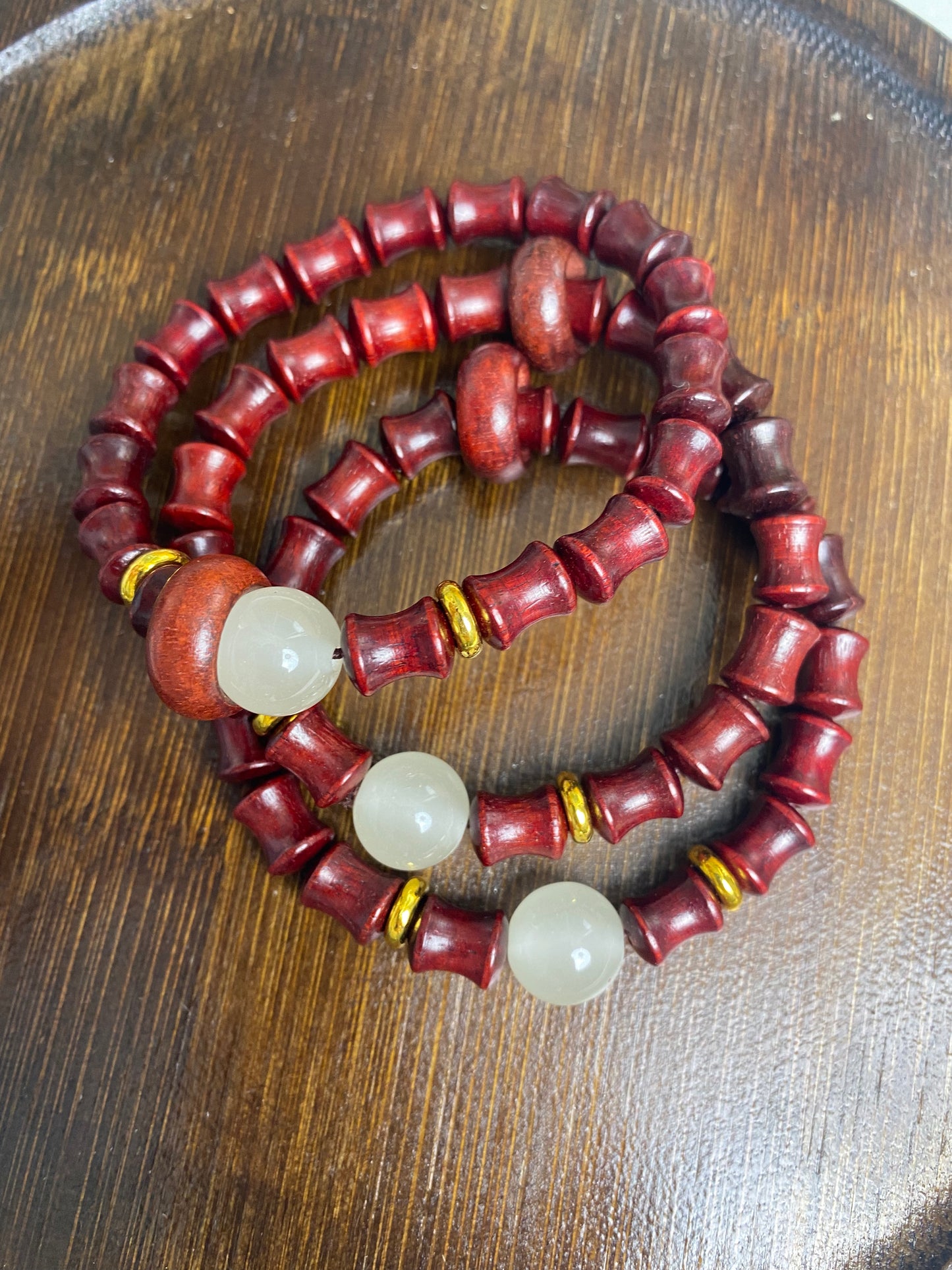 Red sandalwood with glow beads and donut ring