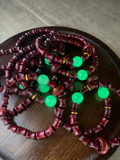 Red sandalwood with glow beads and donut ring