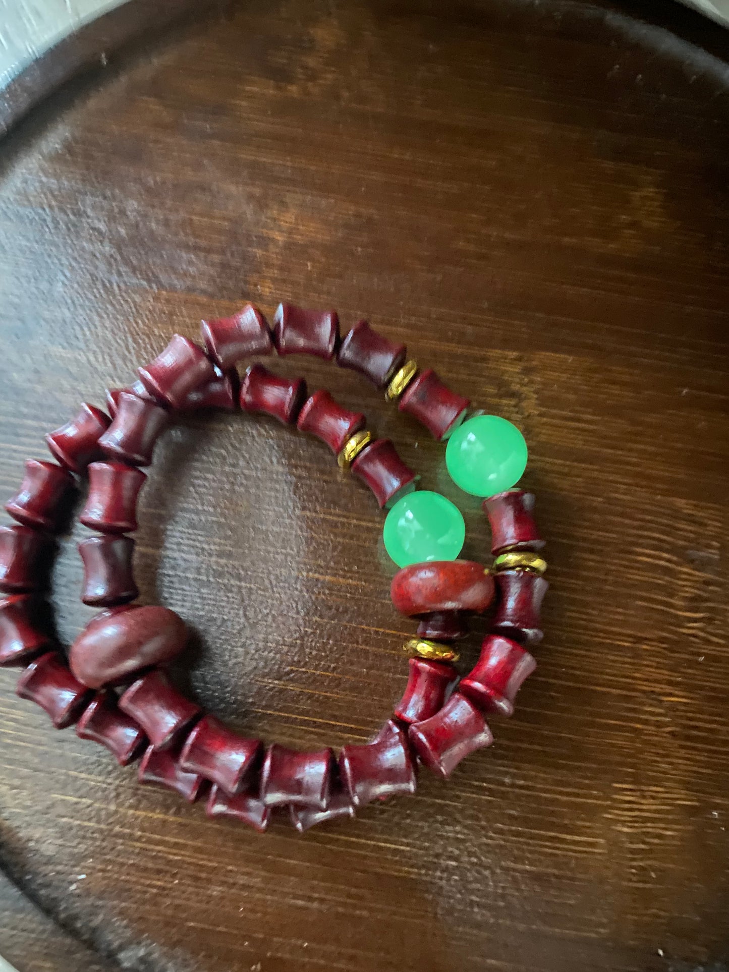 Red sandalwood with glow beads and donut ring