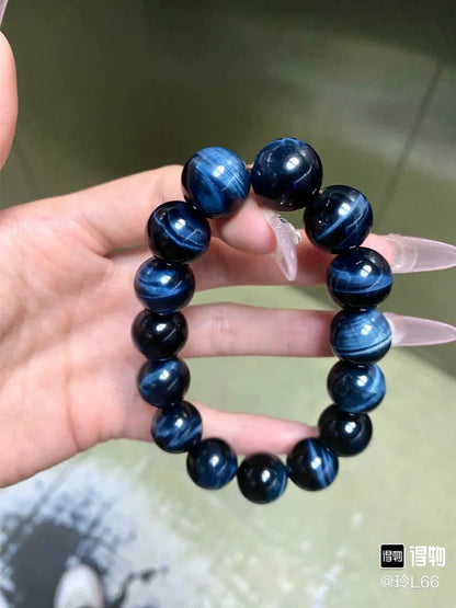 Dreamy Blue Lightning Hawk’s Eye Bracelet Blue Tiger Eye梦幻蓝 闪电鹰眼 国潮新中式 水波纹 转运珠佛珠#好运 虎眼石 手串 男女同款情侣款