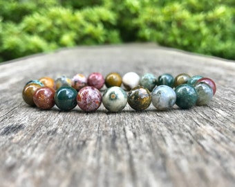 Ocean Jasper - Ocean Jasper Bracelet- Polished - Stretchy Bracelet - Crystal Bracelet