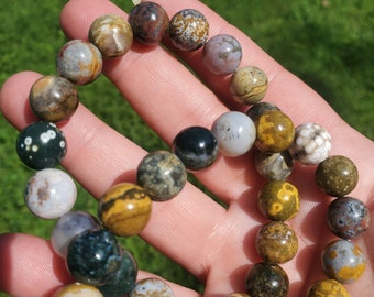 Ocean Jasper - Ocean Jasper Bracelet- Polished - Stretchy Bracelet - Crystal Bracelet