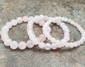 Rose Quartz Bead Bracelet - Natural Stone Bracelet - Gemstone Bracelet - Friendship Bracelet - Gift Idea - Pink Bracelet